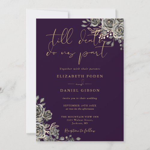 Purple And Gold Gothic Roses Floral Wedding Invitation