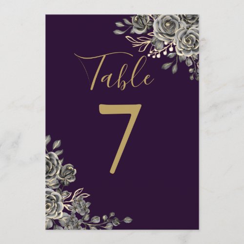 Purple And Gold Gothic Wedding Table Number