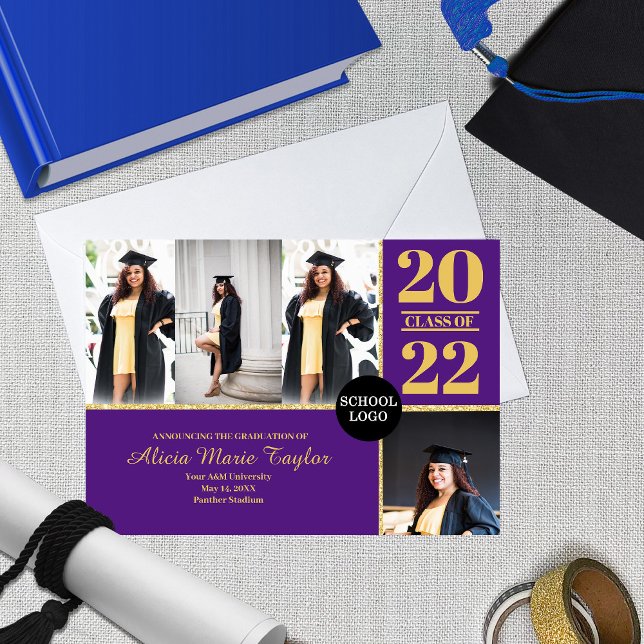 Purple and gold Grad announcement with Photos (Creator Uploaded)
