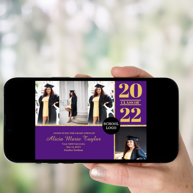 Purple and gold Grad announcement with Photos (Front Digital)