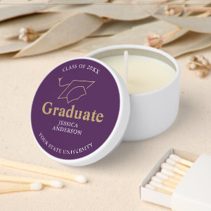Purple and Gold Graduate Cap Graduation Mini Candle Favors