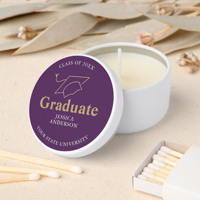 Purple and Gold Graduate Cap Graduation Mini Candle Favors (Insitu)