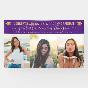 Purple and Gold Graduation 3 Photo Party Banner
