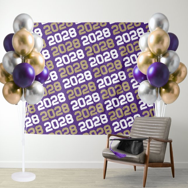 Purple and Gold Graduation Backdrop (Purple and Gold Repeating Class Year Graduation Party Backdrop)