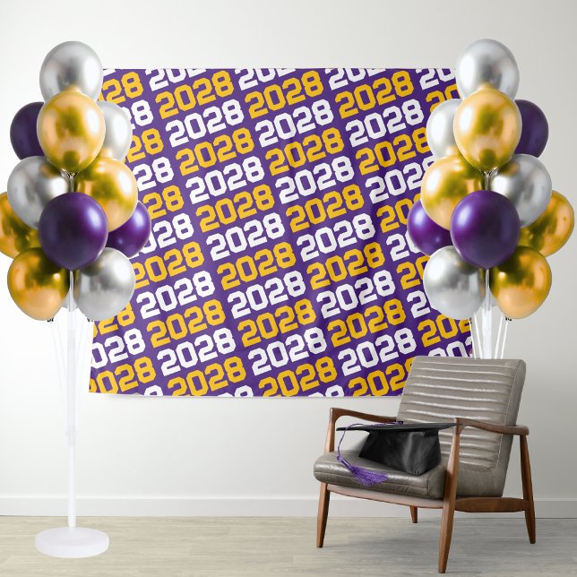Purple and Gold Graduation Backdrop (Purple and Golden Yellow Graduation Repeating Class Year Tapestry Background)