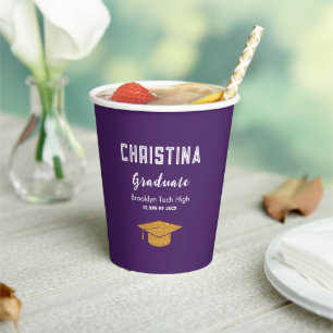 Purple and Gold Graduation Cap Paper Cups