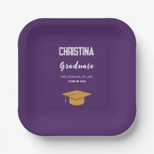 Purple and Gold Graduation Cap Paper Plates