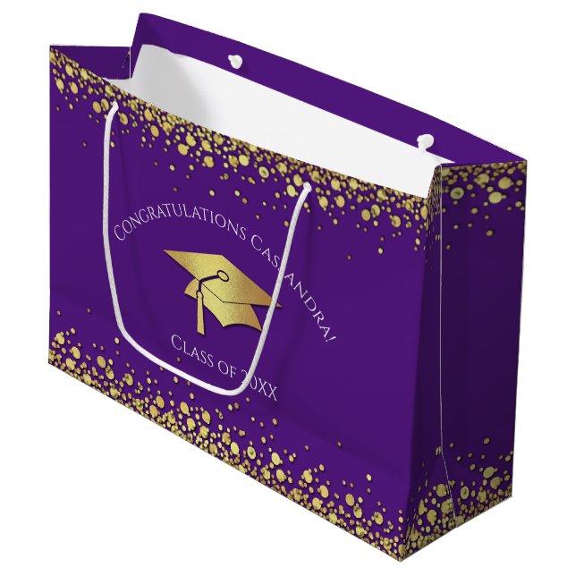 Purple and Gold Graduation Large Gift Bag (Front Angled)