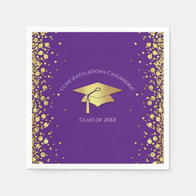 Purple and Gold Graduation Napkins (Front)