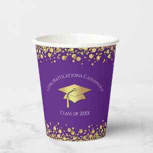 Purple and Gold Graduation Paper Cups