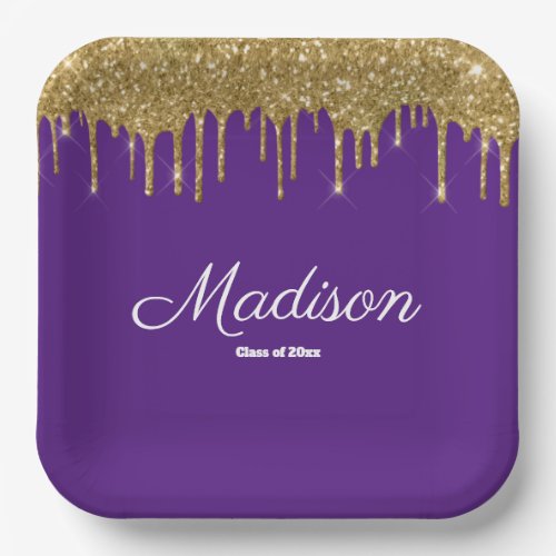 Purple and Gold Graduation Party Class of 2024 Paper Plates