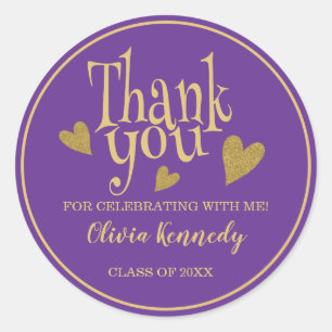 Purple  And Gold Graduation Party Thank You  Classic Round Sticker