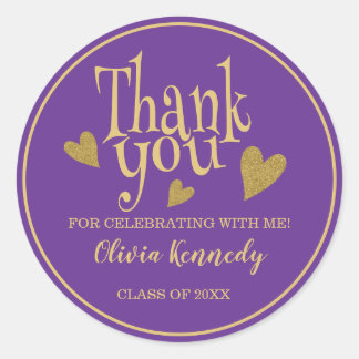 Purple  And Gold Graduation Party Thank You  Classic Round Sticker