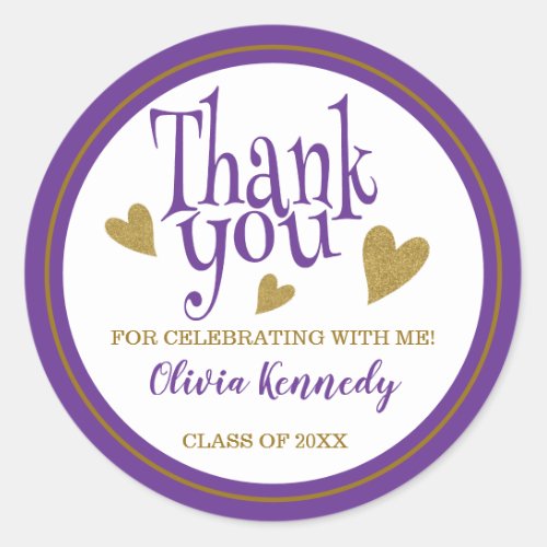 Purple And Gold Graduation Party Thank You Favor  Classic Round Sticker