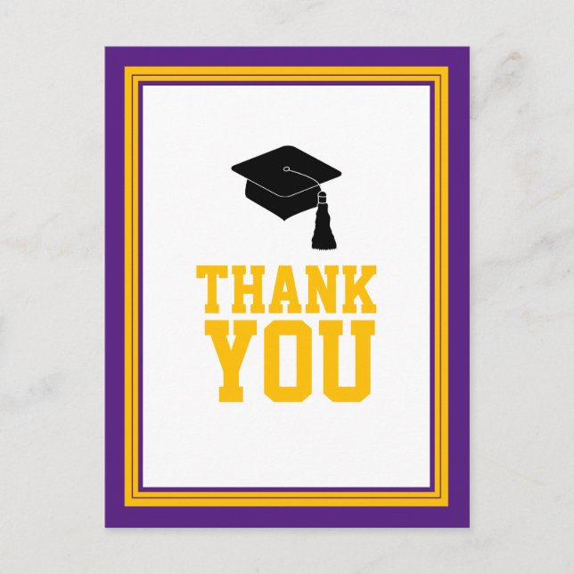 Purple and Gold Graduation Party Thank You Postcard (Front)