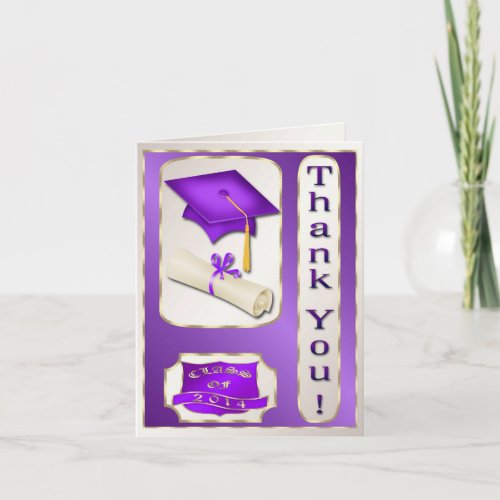 Purple and Gold Graduation Thank You card