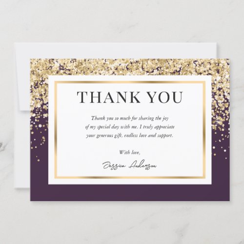 Purple and Gold Graduation Thank You Card