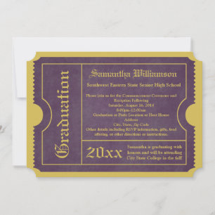 Purple and Gold Graduation Ticket Invitations