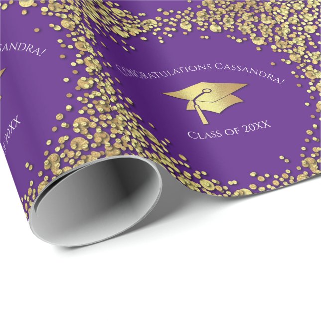 Purple and Gold Graduation Wrapping Paper (Roll Corner)