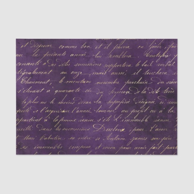 Purple and Gold Grunge Vintage Calligraphy Tissue Paper (Front)