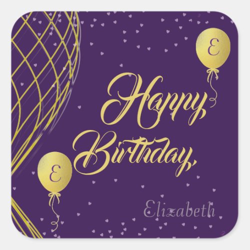 Purple and Gold Happy Birthday Birthday Sticker