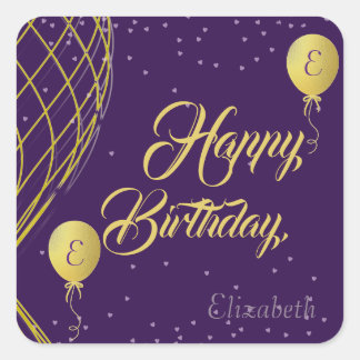 Purple and Gold Happy Birthday Birthday Sticker