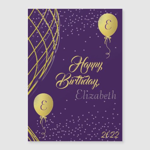 Purple and Gold Happy Birthday Magnetic Card