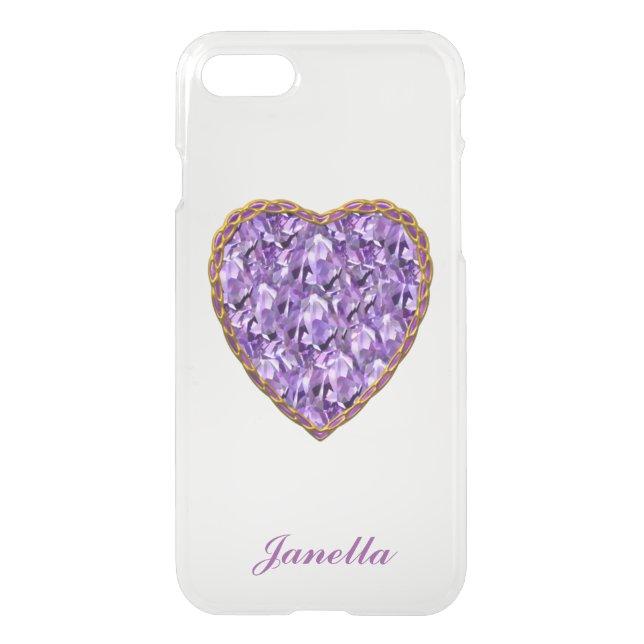 Purple and Gold Heart Clear iPhone 7 Case (Back)