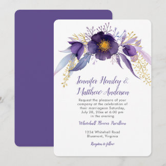 Purple and Gold Hellebore Watercolor Floral Invitation