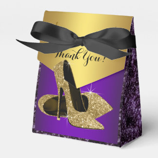 Purple and Gold High Heel Shoe Birthday Favor Box