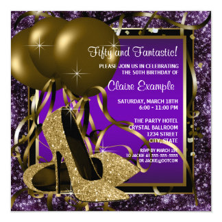 Purple and Gold High Heels Womans Birthday Party Card