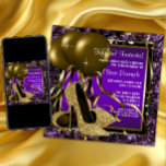 Purple And Gold High Heels Womans Birthday Party Invitation at Zazzle
