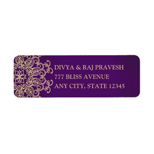 PURPLE AND GOLD INDIAN INSPIRED ADDRESS LABELS (Front)
