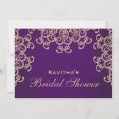 Purple and Gold Indian Inspired Bridal Shower Invitation (Back)