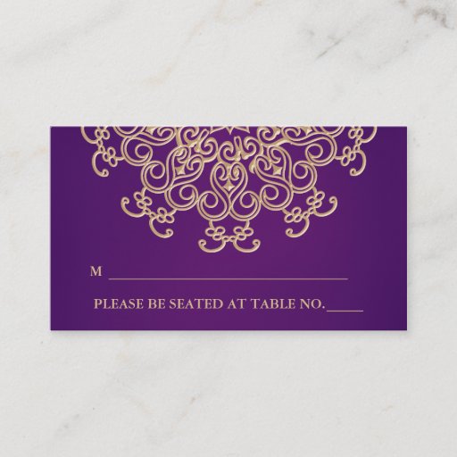Customizable Purple and Gold Indian Inspired Seating Place Card Business Card