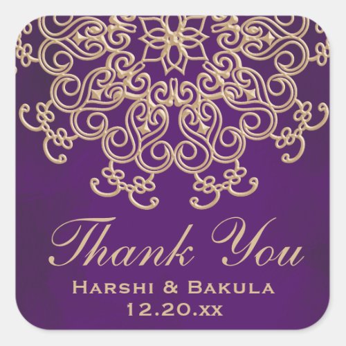 PURPLE AND GOLD INDIAN INSPIRED THANK YOU LABEL