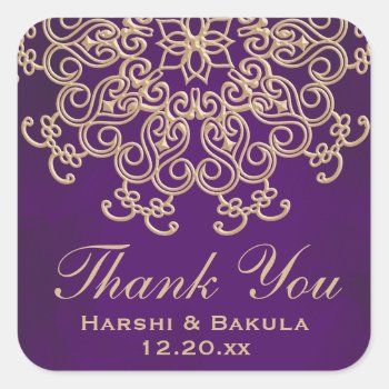 Purple And Gold Indian Inspired Thank You Label by OccasionInvitations at Zazzle