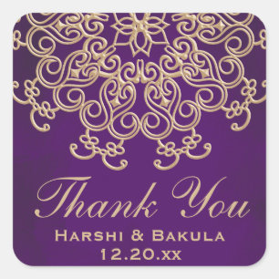 PURPLE AND GOLD INDIAN INSPIRED THANK YOU LABEL
