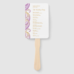 Purple and Gold Indian Paisley Wedding Program Hand Fan