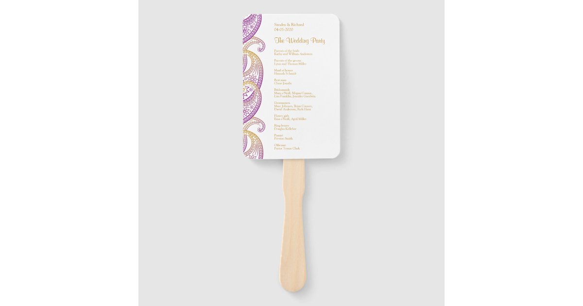 Purple And Gold Indian Paisley Wedding Program Hand Fan Zazzle Com
