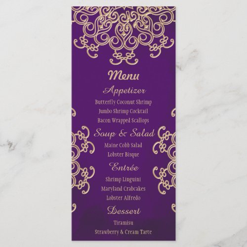 Purple and Gold Indian Style Menu Cards