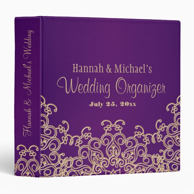 Purple and Gold Indian Style Wedding Organizer Binder (Front/Spine)