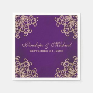 Purple and Gold Indian Style Wedding Paper Napkins