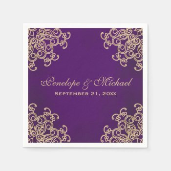 Purple And Gold Indian Style Wedding Paper Napkins by OccasionInvitations at Zazzle