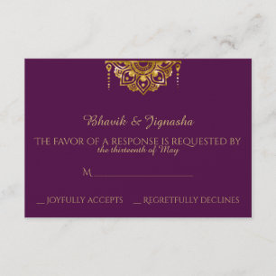 Purple and Gold Indian Wedding Response Card