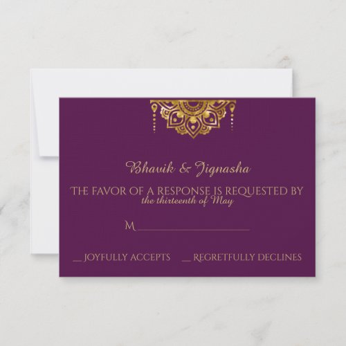Purple and Gold Indian Wedding Response Card