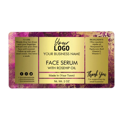 Purple And Gold Ink Design Face Serum Label