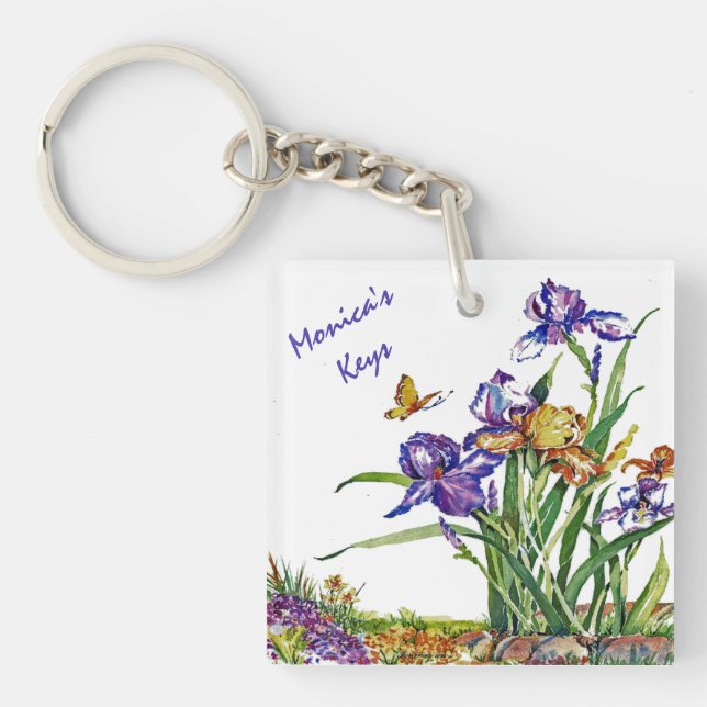 Purple and Gold Irises - Transparent Keychain (Front)
