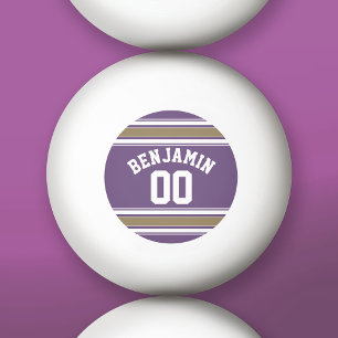 Purple and Gold Jersey Stripes Custom Name Number Ping-Pong Ball