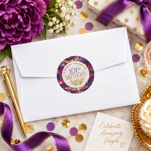 Purple and Gold Jeweled Strata 101st Birthday Classic Round Sticker